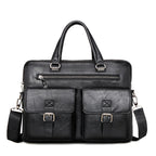 Sacoche ordinateur homme 14 pouces, simili cuir et poches à boucle