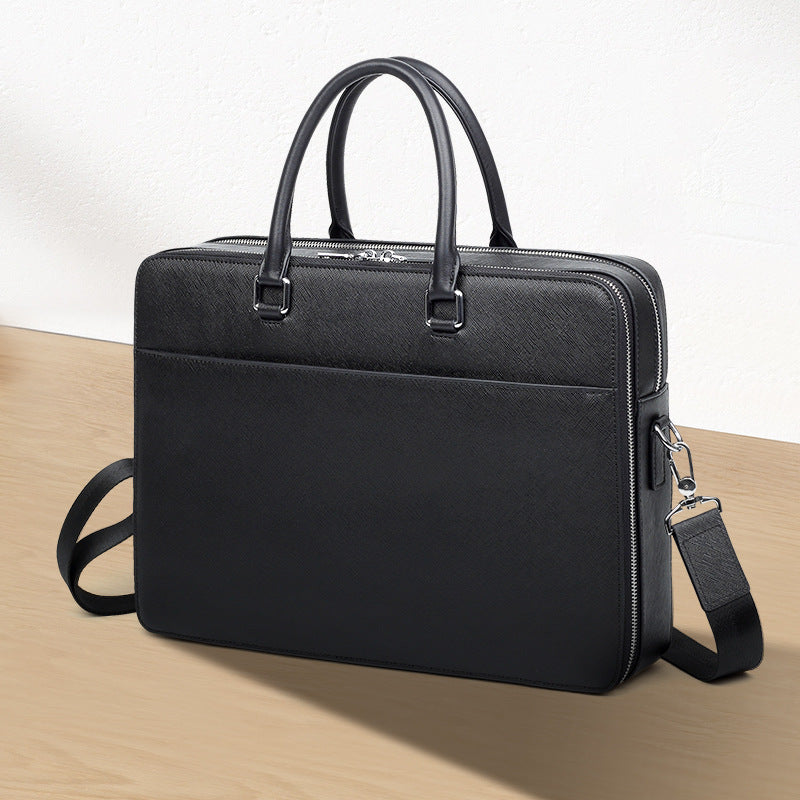Sacoche ordinateur cuir homme 15,6 pouces au grain croisé noir