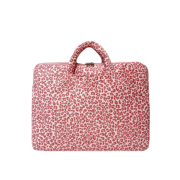 Pochette ordinateur léopard à poignées, format 11 à 15 pouces