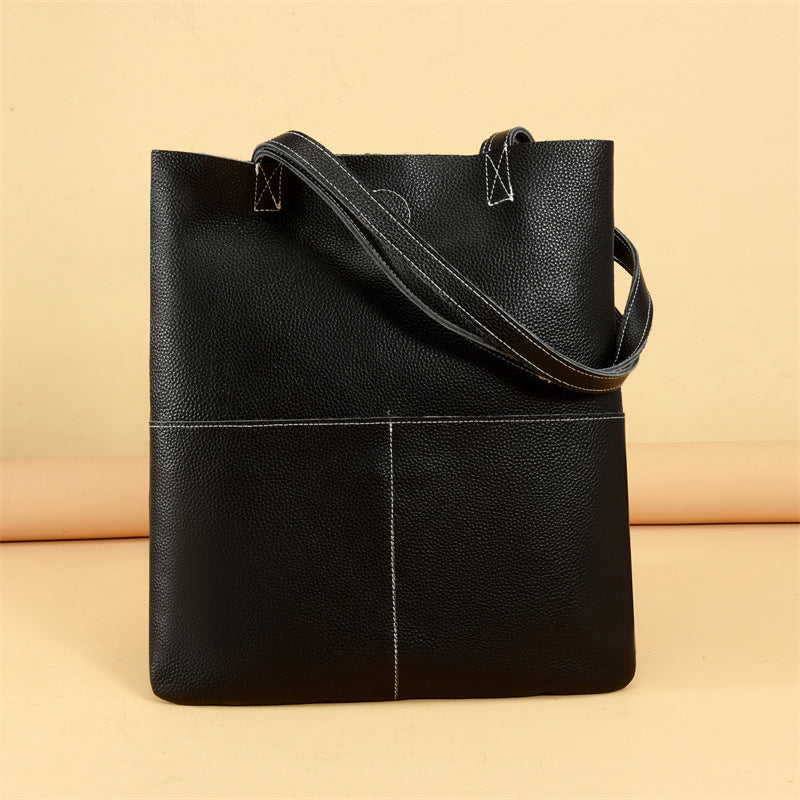 Sac ordinateur cuir femme, cabas vertical en cuir de vache grainé