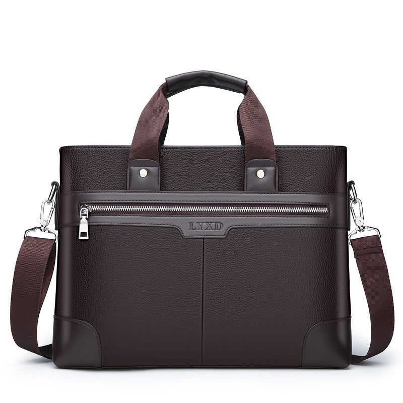 Sacoche ordinateur homme en simili cuir grainé, poche avant zippée