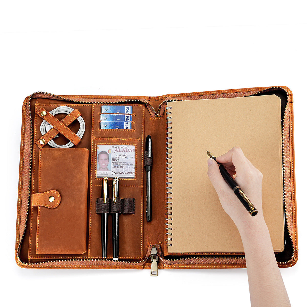 Pochette ordinateur cuir zippée pour tablette 11 pouces et carnet