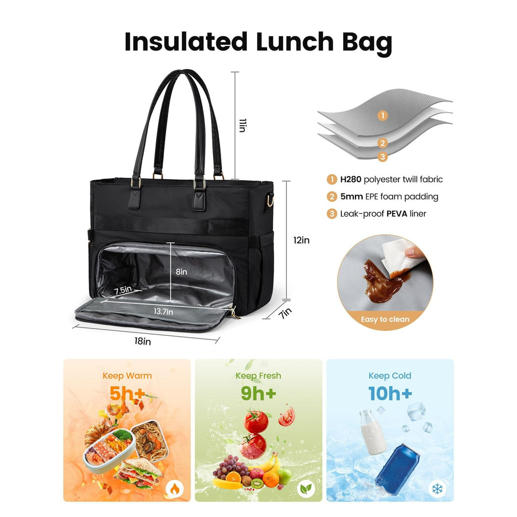 Sac ordinateur femme avec compartiment repas isotherme, 10 poches