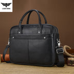 Sacoche ordinateur cuir homme 14 pouces, vachette grainée noire