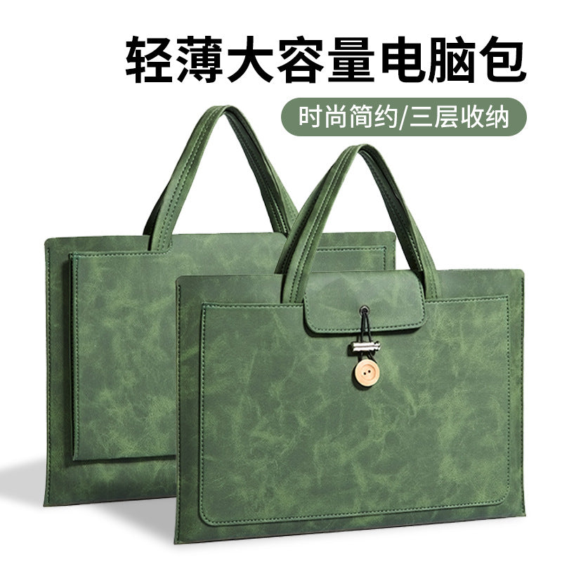 Pochette ordinateur simili cuir vieilli à poignées, 14 ou 16 pouces