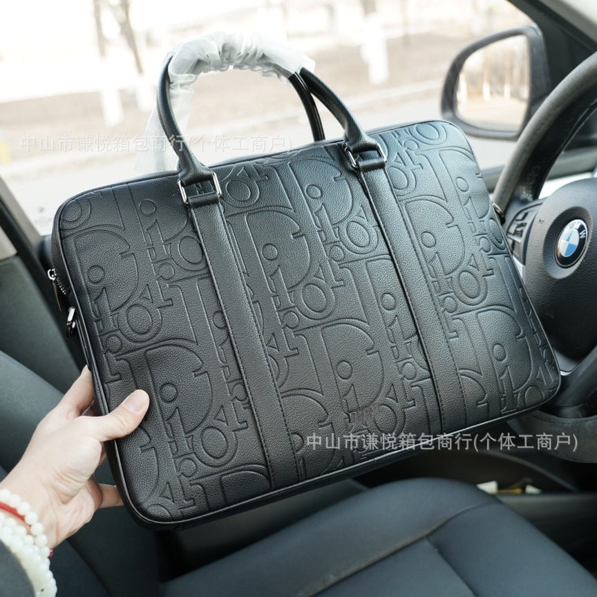 Sacoche ordinateur cuir homme embossée, 32 x 29 cm pour 14 pouces