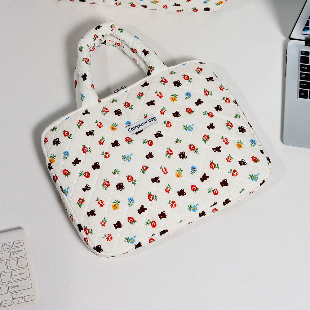 Pochette ordinateur matelassée imprimé oursons, anses rembourrées