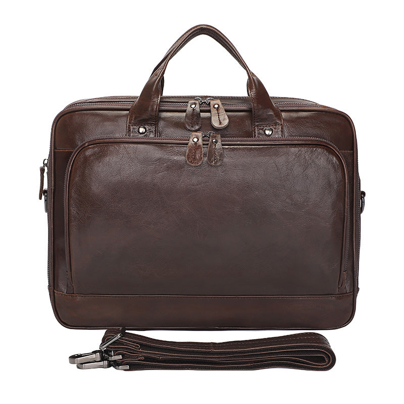 Sacoche ordinateur homme en cuir de vache brun chocolat