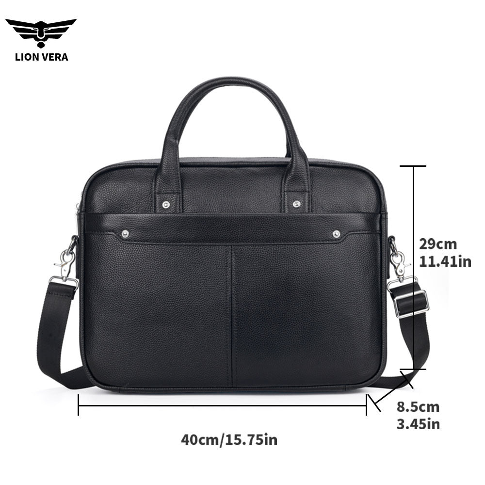 Sacoche ordinateur cuir homme 14 pouces, vachette grainée noire