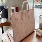Pochette ordinateur femme en simili cuir rose, deux poignées