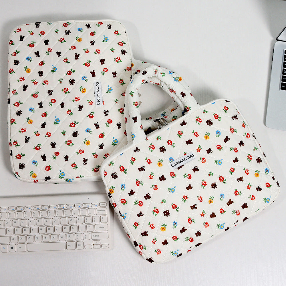 Pochette ordinateur matelassée imprimé oursons, anses rembourrées