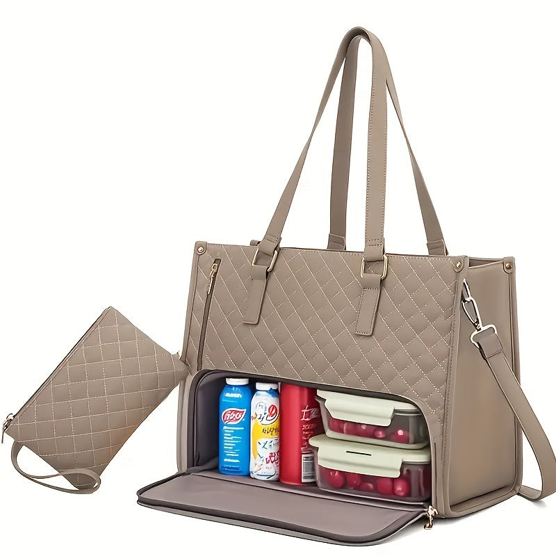 Sac ordinateur femme matelassé à compartiment isotherme et pochette
