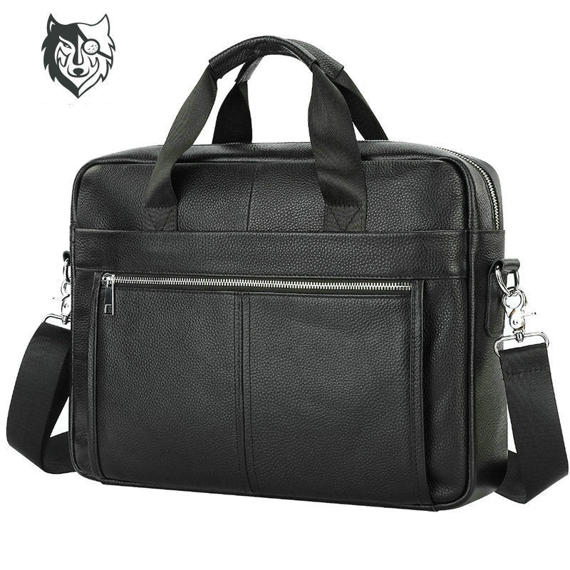 Sacoche ordinateur cuir de vache grainé 14 pouces, noir ou marron