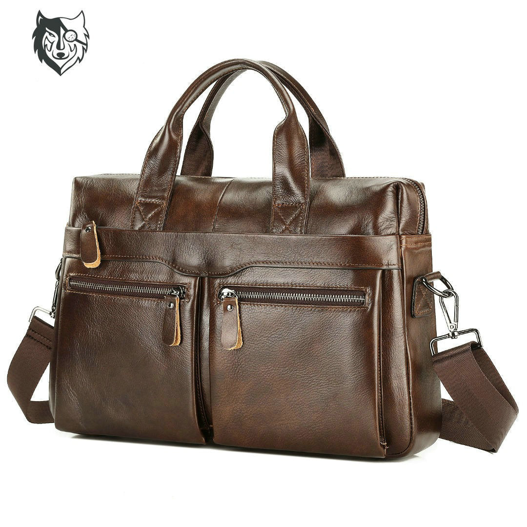 Sacoche ordinateur cuir homme 14 pouces, porte-documents à bandoulière