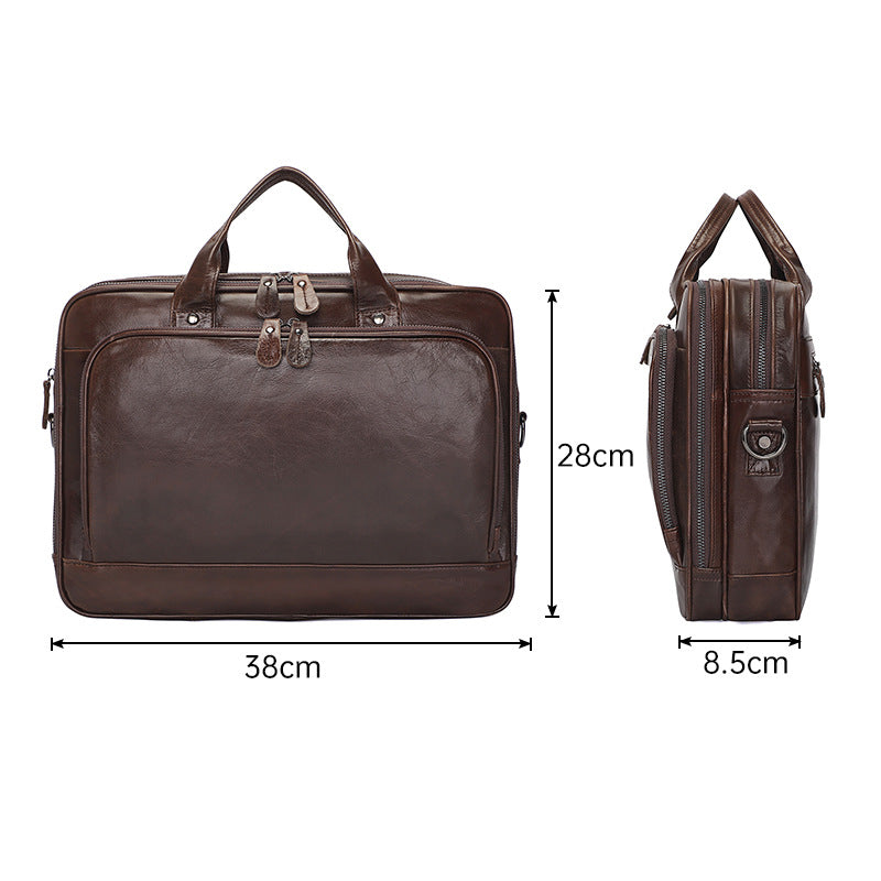 Sacoche ordinateur homme en cuir de vache 14 pouces, multipoches