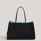 Sac ordinateur femme cabas noir, doublure turquoise contrastée