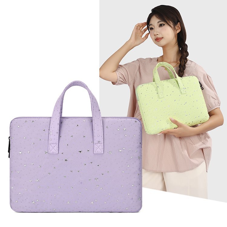 Pochette ordinateur à poignées, nylon imprimé étoiles argentées