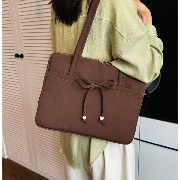 Sac ordinateur femme 14 pouces en nylon déperlant, nœud à perles