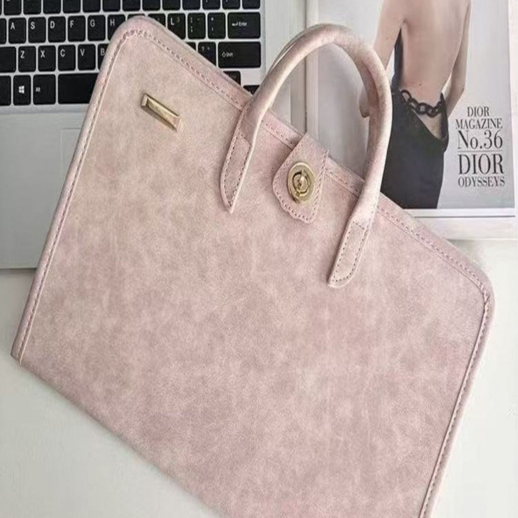Pochette ordinateur femme en simili cuir rose, deux poignées