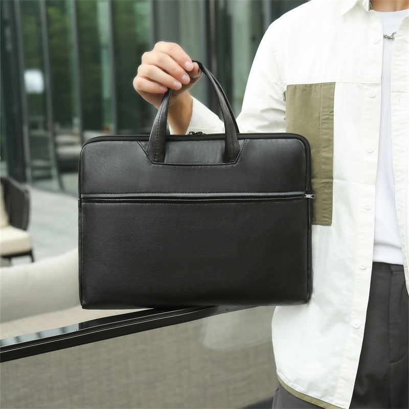 Sacoche ordinateur porte-documents en simili cuir lisse, 15 pouces