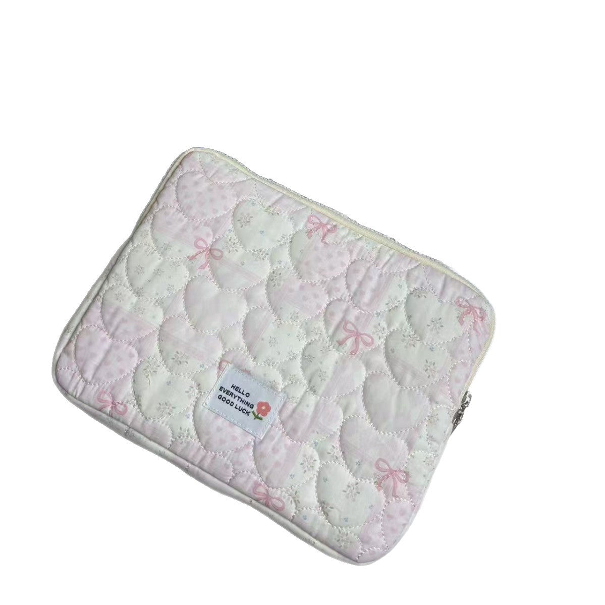 Housse ordinateur matelassée à cœurs en nylon, coloris pastel