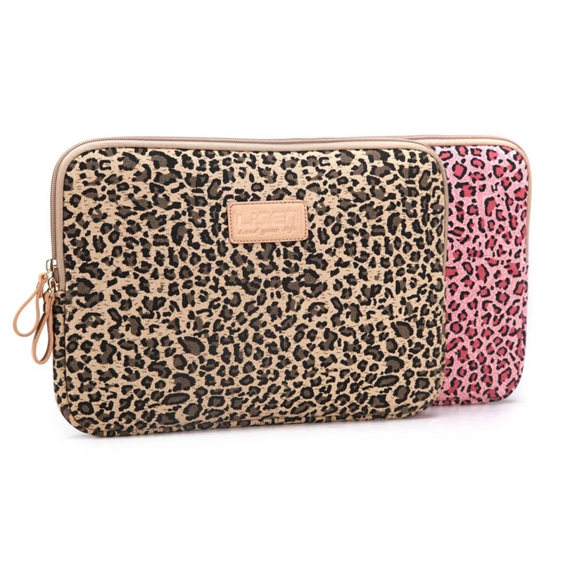 Pochette ordinateur léopard en toile à deux anses, 13,3 à 16 pouces