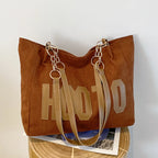 Sac ordinateur femme cabas en simili daim à grandes lettres