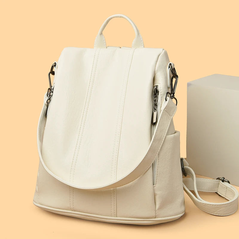 Sac à dos ordinateur cuir de mouton femme, bandoulière amovible