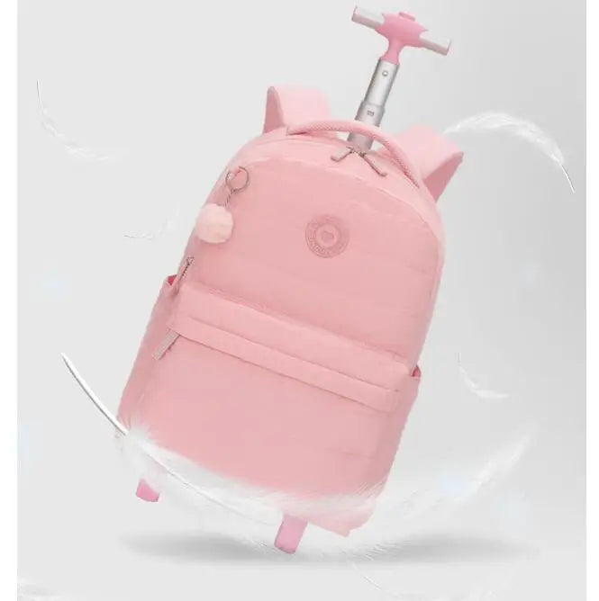 Sac à dos ordinateur à roulettes fille, effet doudoune matelassé