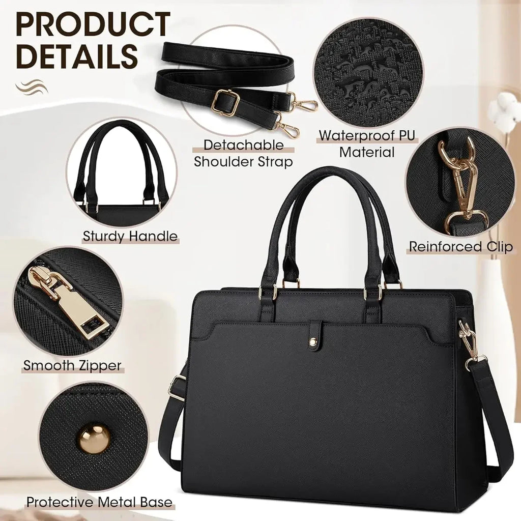 Sac ordinateur femme noir grand format, bandoulière amovible