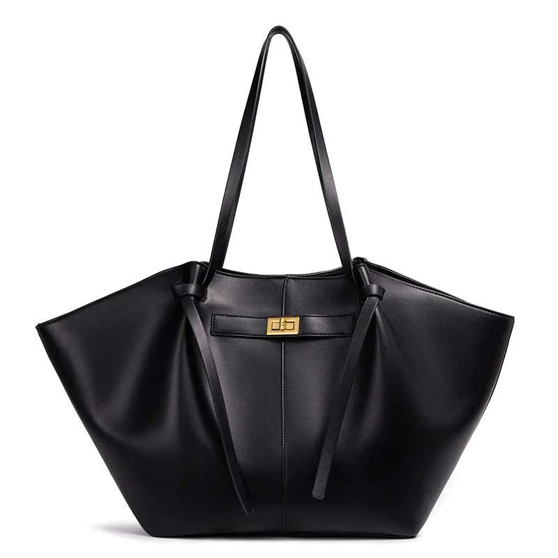 Sac ordinateur femme cabas souple en simili cuir, fermoir doré