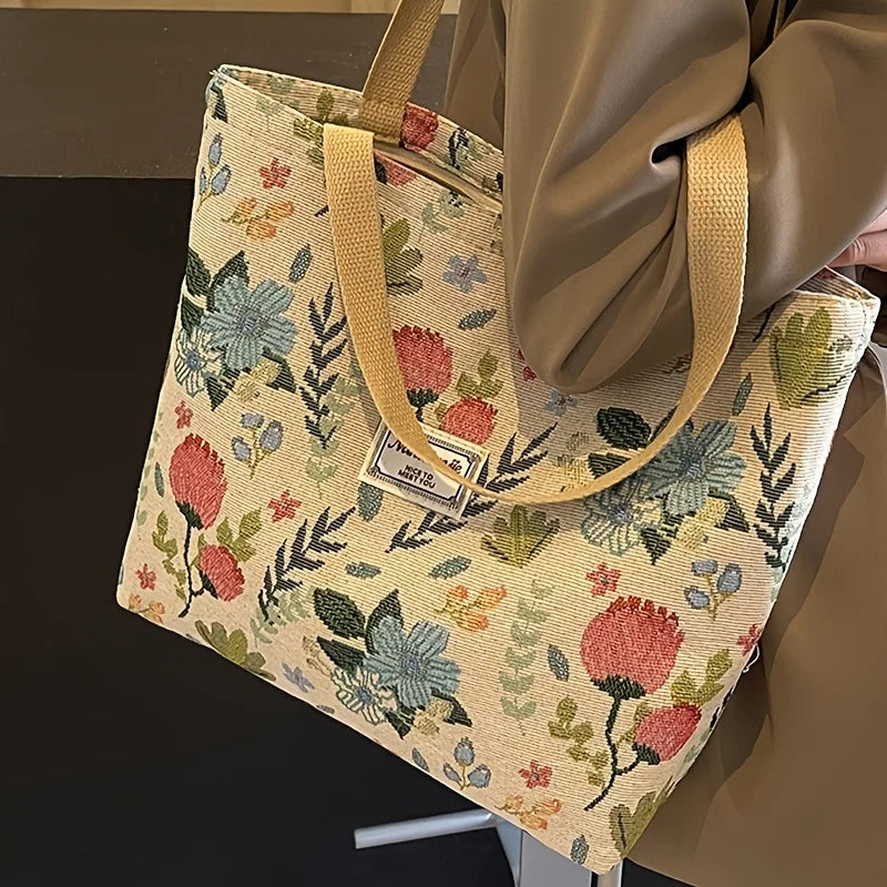 Sac ordinateur femme fleuri, cabas en jacquard ou velours côtelé
