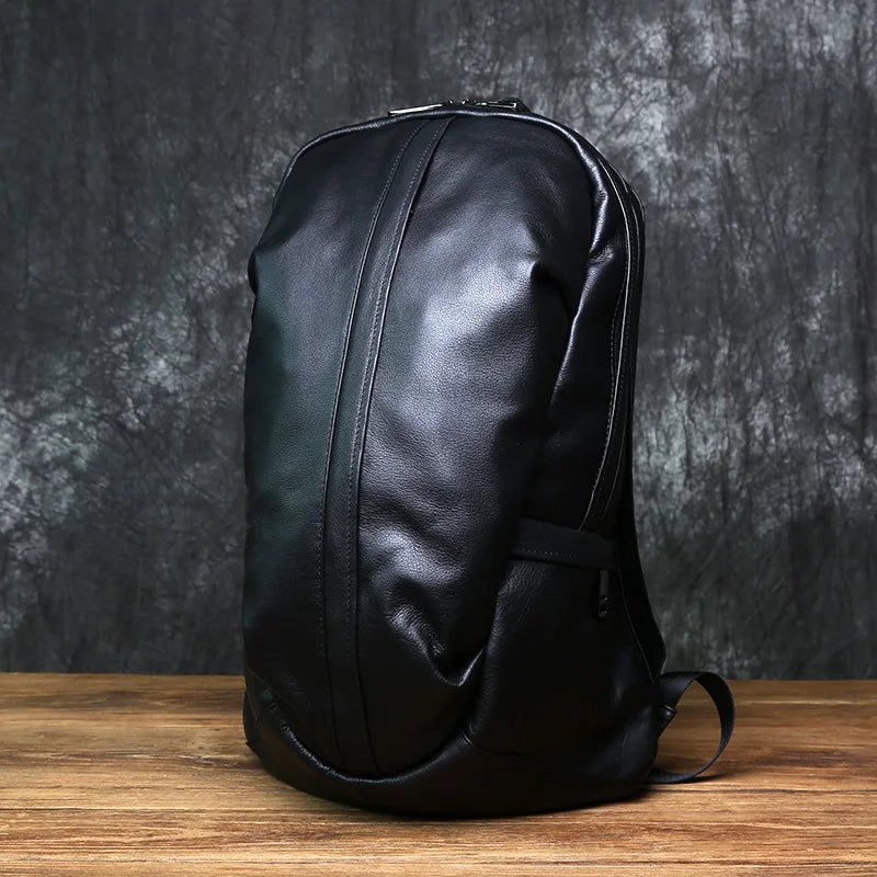 Sac à dos ordinateur cuir de vache homme 13 pouces, noir galbé