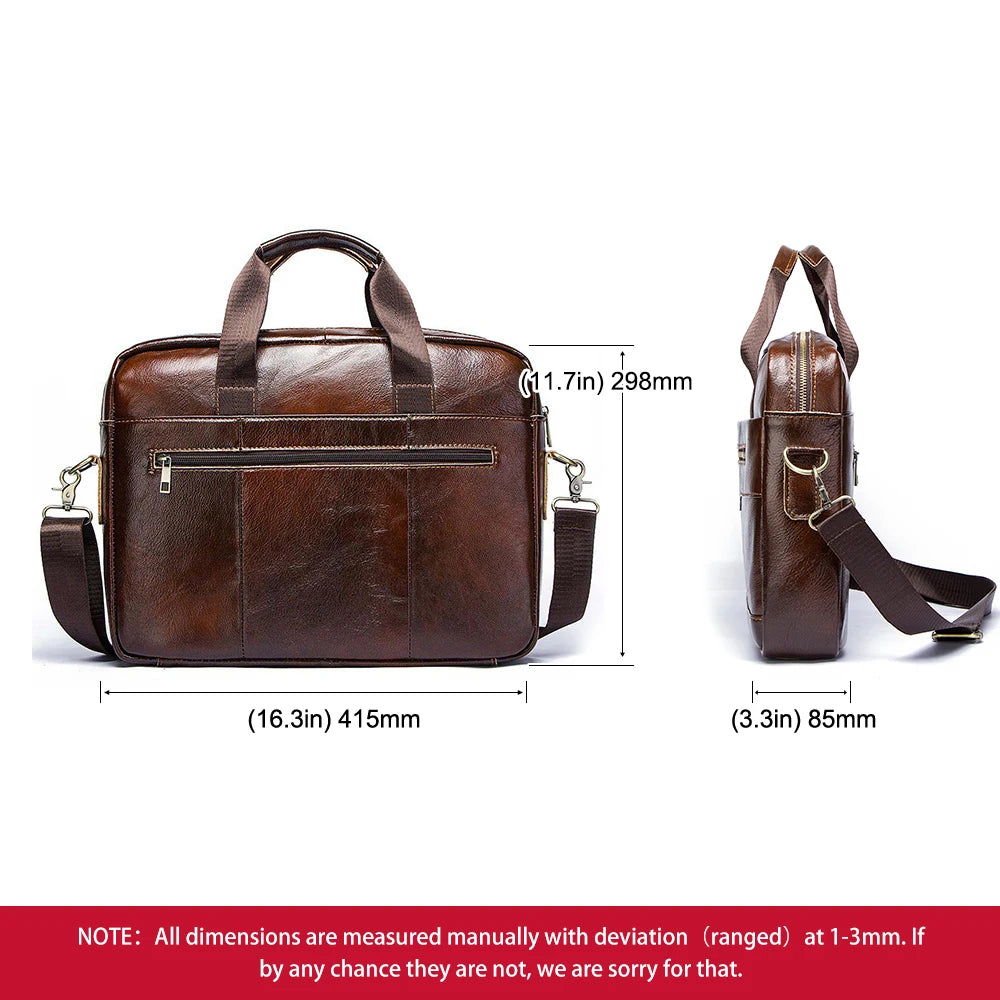 Sacoche ordinateur cuir homme 13,3 pouces, cuir ciré marron ou noir