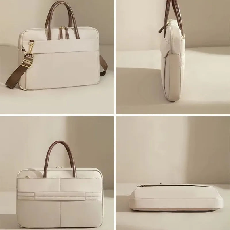 Sacoche ordinateur 16 pouces à bandoulière, polyester beige ou noir