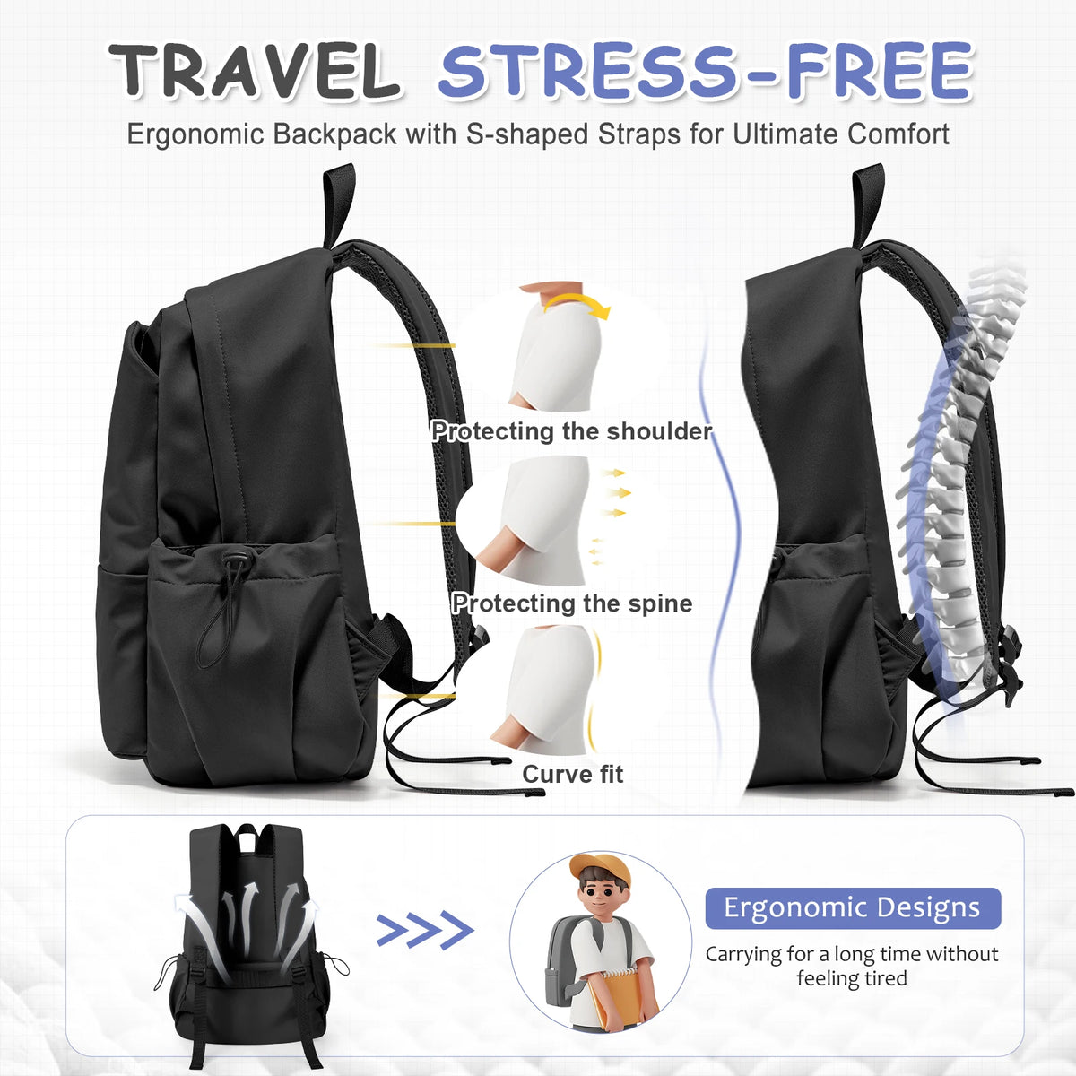Sac à dos ordinateur 15,6 pouces léger en nylon, 425 g et 24 L