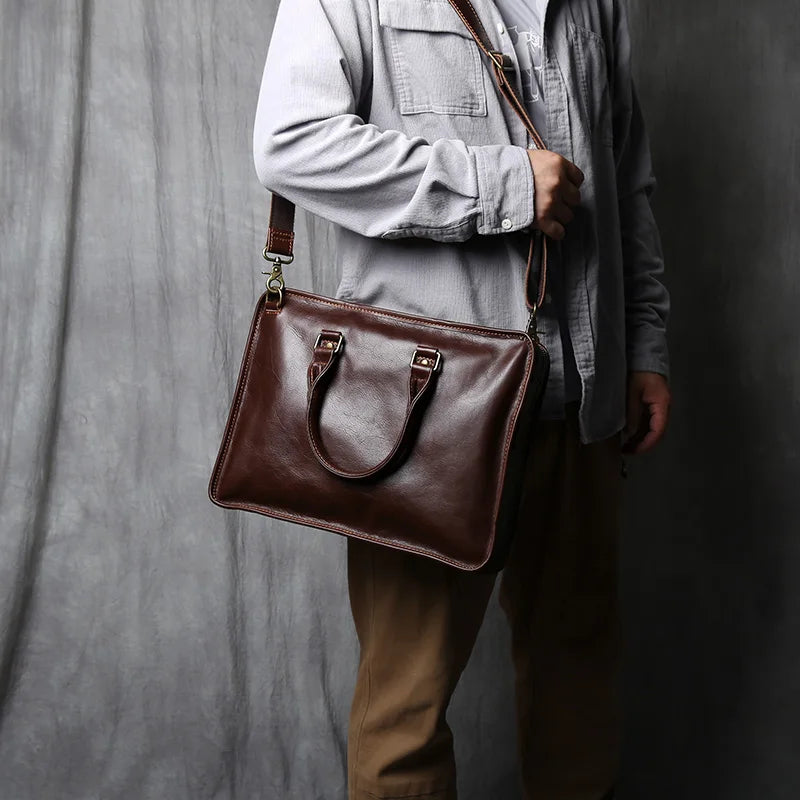 Sacoche ordinateur cuir homme 14 pouces, format A4 et bandoulière