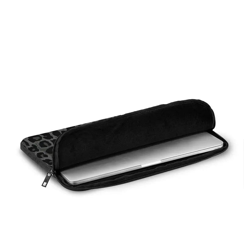 Housse ordinateur motif léopard gris et noir, mousse, 10 à 17 pouces
