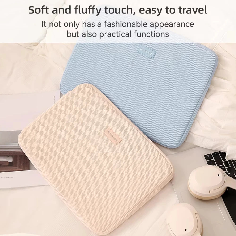 Housse ordinateur côtelée à doublure peluche, 14 ou 15,6 pouces