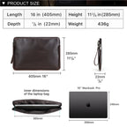 Pochette ordinateur cuir 16 pouces zippée, poche arrière et dragonne