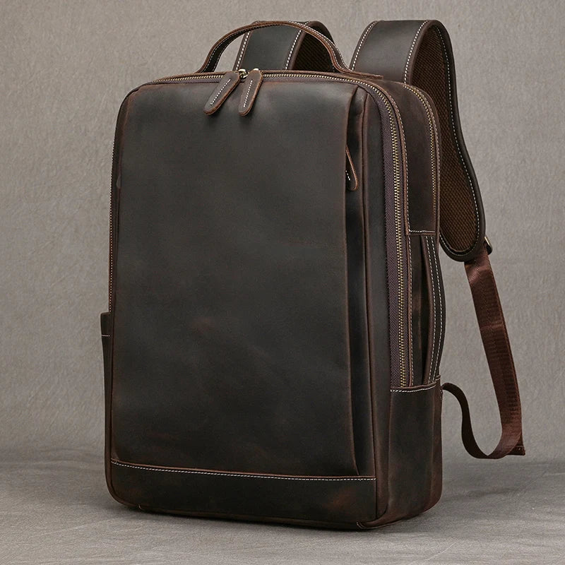 Sac à dos ordinateur en cuir de vache aspect vieilli, 42 x 30 cm