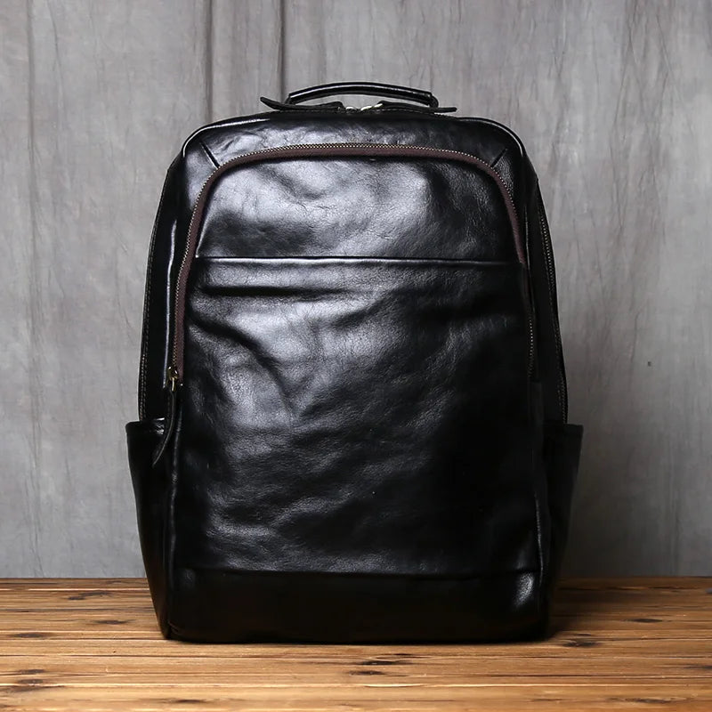 Sac à dos ordinateur en cuir de vache lustré