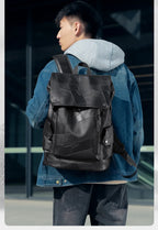 Sac à dos ordinateur homme en simili cuir patchwork, port USB