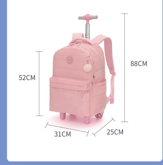 Sac à dos ordinateur à roulettes fille, effet doudoune matelassé