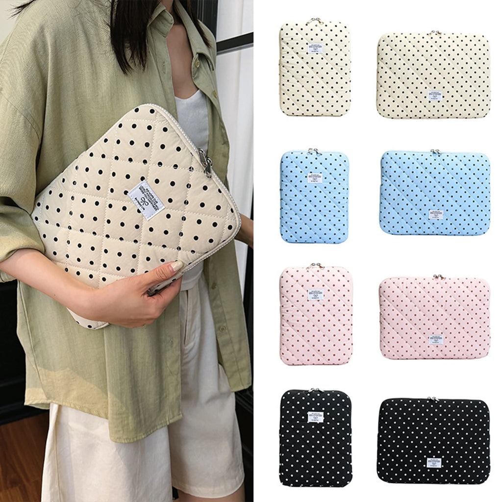 Pochette ordinateur femme matelassée à pois, 11 à 14 pouces