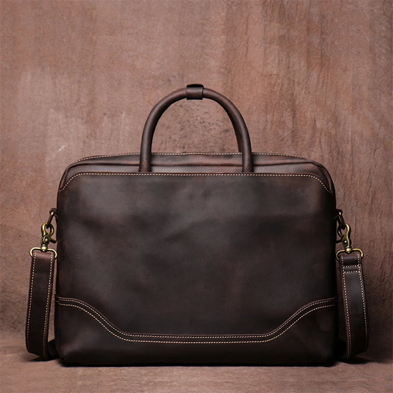 Sacoche ordinateur cuir homme 16 pouces en cuir ciré vintage