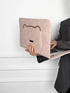 Pochette ordinateur femme en simili daim, poche chat ou ourson