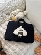 Pochette ordinateur femme noire à poignées et bourse en peluche