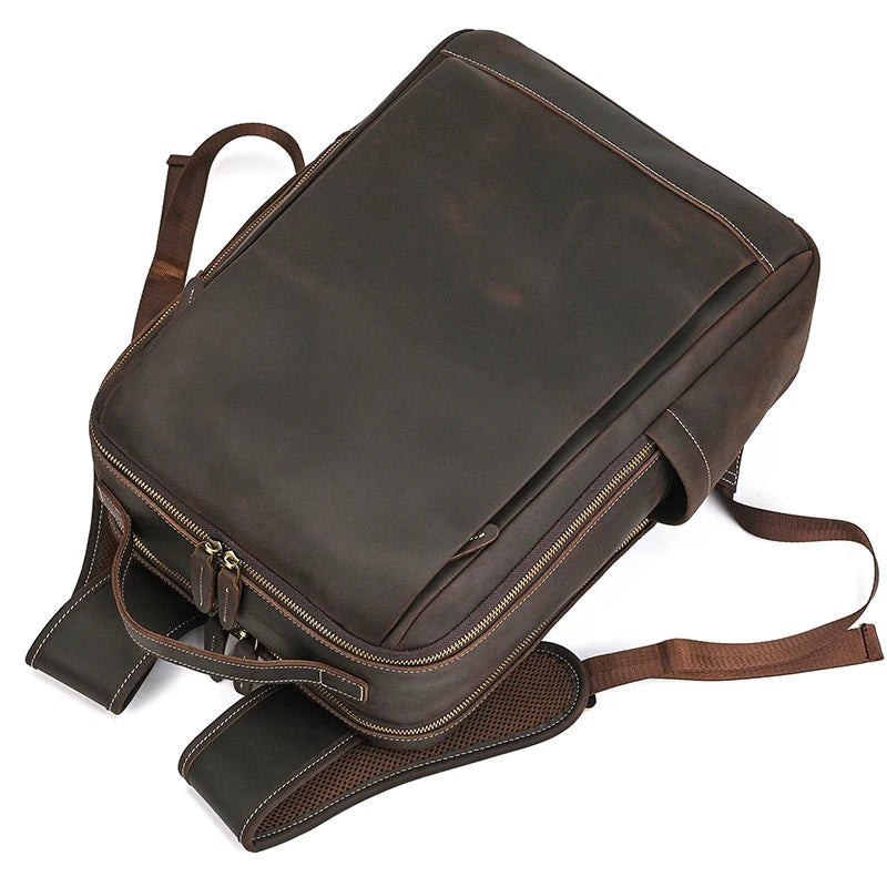 Sac à dos ordinateur en cuir de vache aspect vieilli, 42 x 30 cm