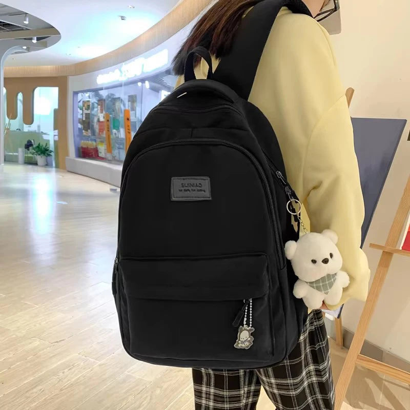 Sac à dos ordinateur en nylon, grand format et porte-clés ourson